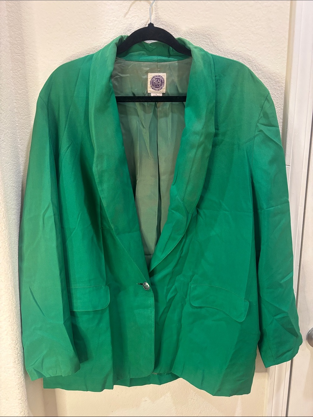 Saks Fifth Avenue Emerald Green Shawl Collar Blazer VINTAGE - 100% SILK
